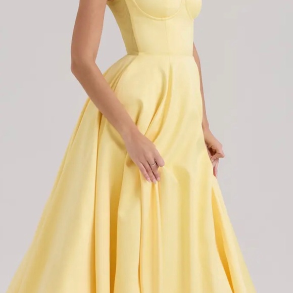 House of CB Mademoiselle Yellow Satin Tulle Midi Dress size M NWT - Picture 3 of 7